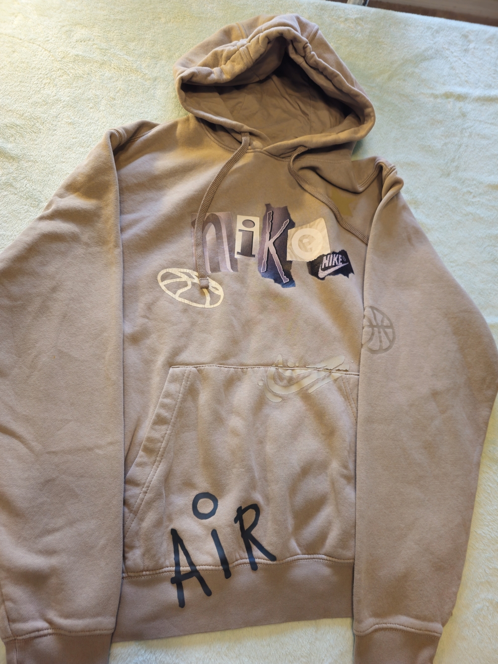 Nike Taupe Mixed-Media Logo Hoodie - Picture 4 of 9